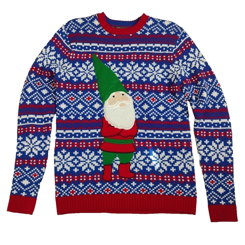 33 Degrees‎ Mens Medium Gnome Ugly Christmas Sweater Holiday Party Festive